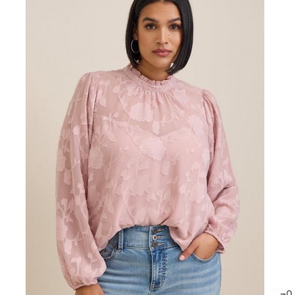 Torrid Chiffon Clip Floral Bubble Hem Blouse Sz 6X